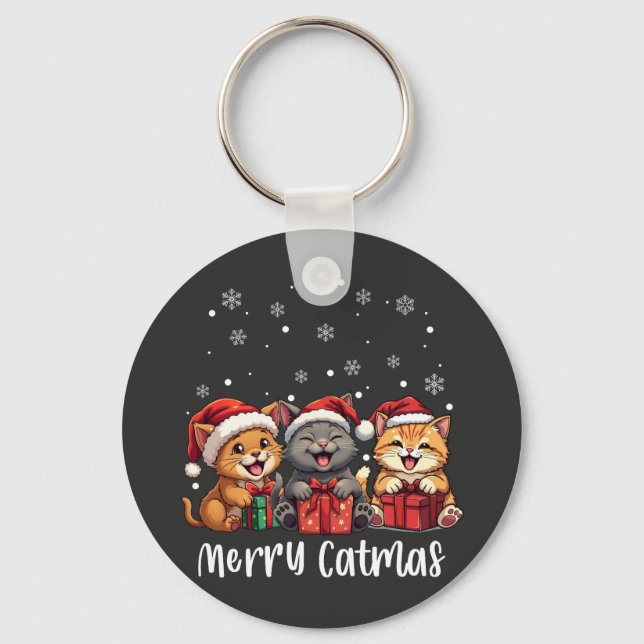 Chaveiro Feliz de Gatinhos de Natal Catmas (Frente)