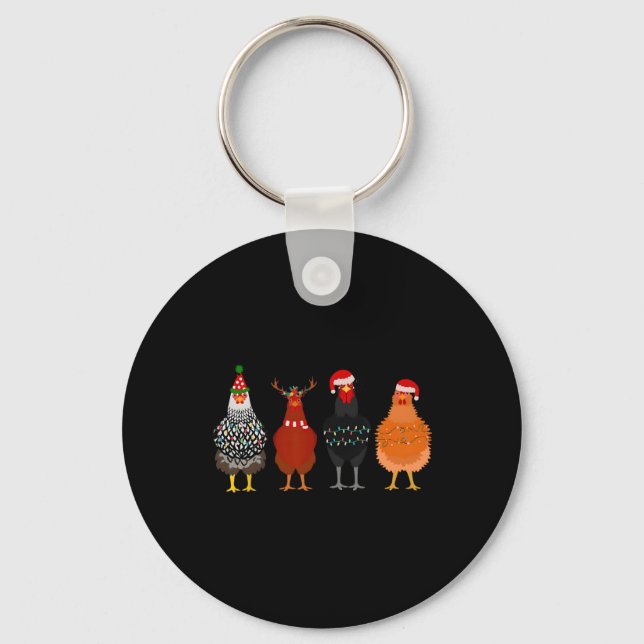 Chaveiro Feliz de Natal de Frango de Natal Luz Santa Hat (Frente)