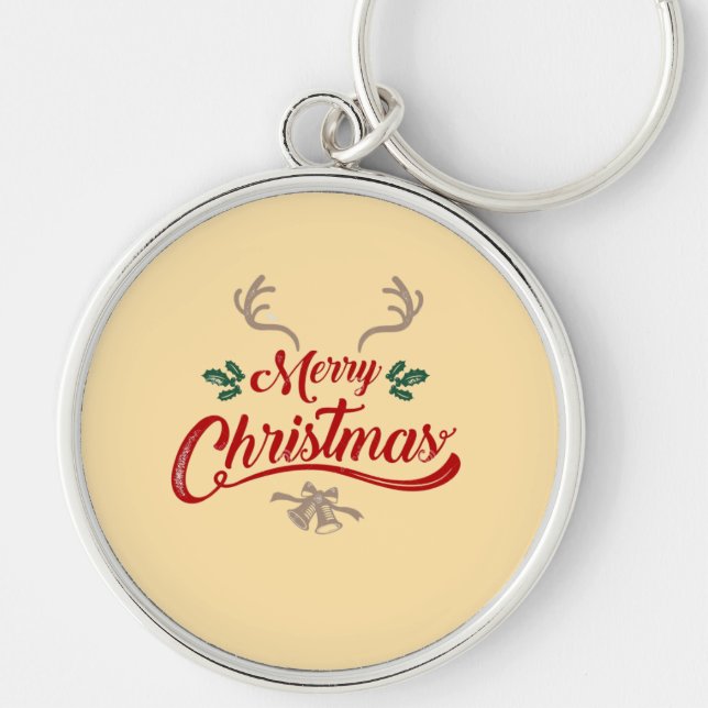 Chaveiro Feliz Design de Natal | Vermelho e Verde (Frente)