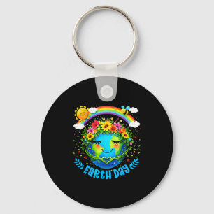 Chaveiro Feliz dia da terra terra fofa coroa floral arco-ír