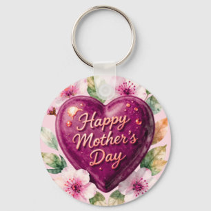 Chaveiro Feliz Dia das Mães Flor de Coração Roxo