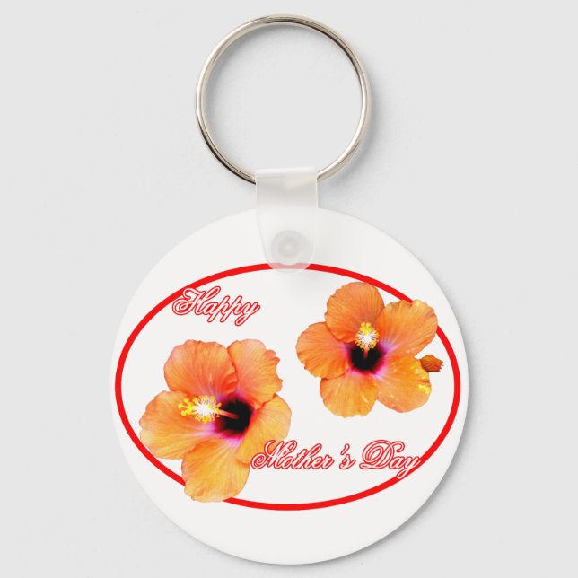 Chaveiro Feliz Dia de as mães Hibiscus Transp Red Oval jGib (Frente)