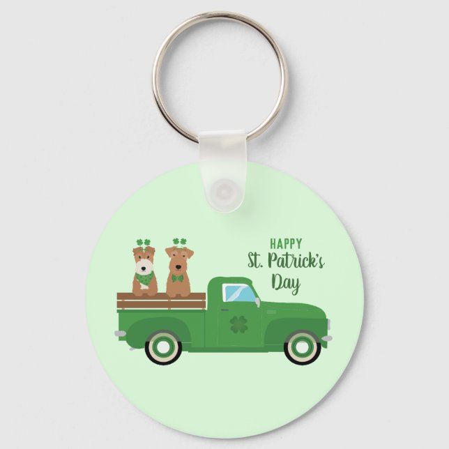 Chaveiro Feliz Dia de São Patrício Fox Terrier Dog (Frente)