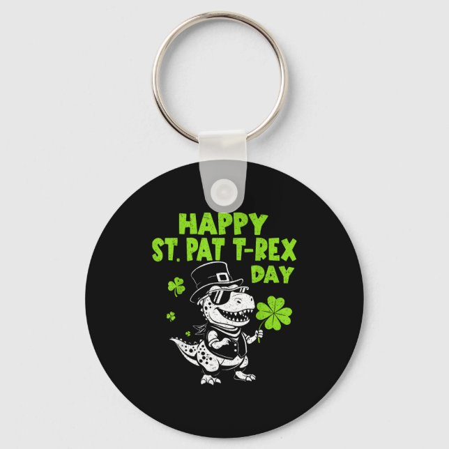 Chaveiro Feliz dia de st pat trex dinossauro para crianças  (Frente)