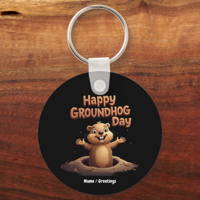 Chaveiro Feliz Dia do Groundhog Celebre com Humor, Diversão (Frente)