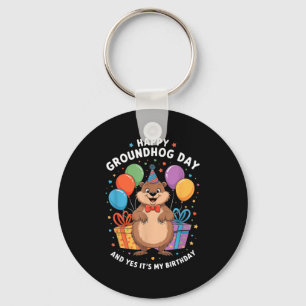 Chaveiro Feliz Dia do Groundhog e é meu aniversário 2 de fe
