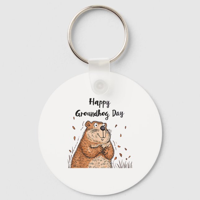 Chaveiro Feliz Dia do Groundhog Funny Groundhog Feriado Hom (Frente)