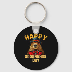 Chaveiro Feliz Dia do Groundhog Ground Hog Com Chapéu Amant