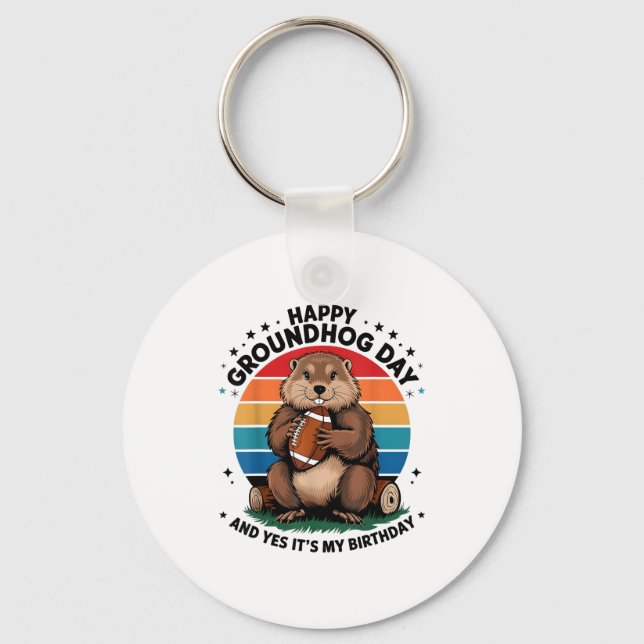 Chaveiro Feliz Dia do Groundhog Sim É Meu Aniversário Futeb (Frente)