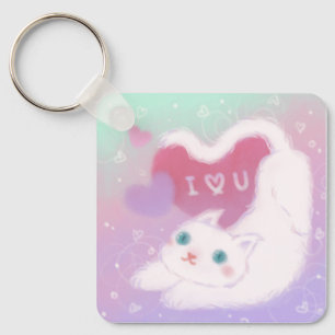 Chaveiro Feliz Dia dos Namorados com Gato Branco Fofinho