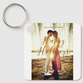 Chaveiro Feliz feriado marrom adicionar casal nome da foto 