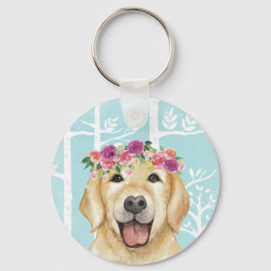 Chaveiro Feliz Flor Animal na Floresta Azul - Retriever Cac