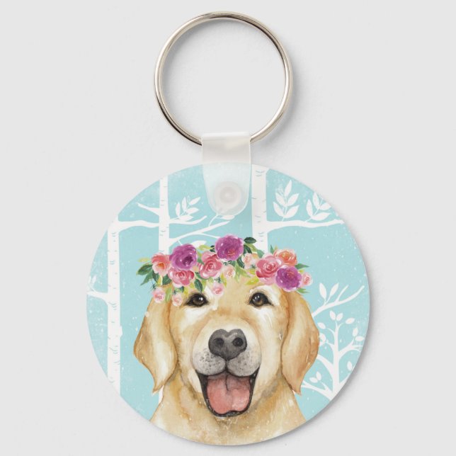 Chaveiro Feliz Flor Animal na Floresta Azul - Retriever Cac (Frente)