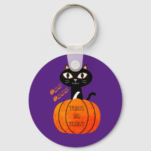 Chaveiro Feliz Gato Roxo Preto Laranja Pumpkin Halloween