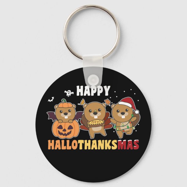 Chaveiro Feliz Hallothanksmas Beaver de Natal Keych (Frente)