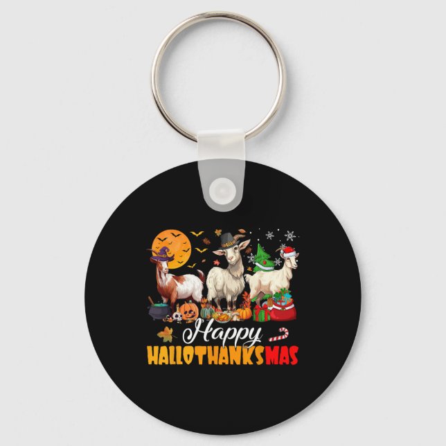 Chaveiro Feliz Hallothanksmas Cabra Halloween Dia de Ação d (Frente)