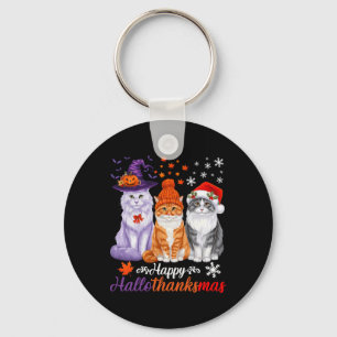 Chaveiro Feliz Hallothanksmas Gatos Halloween Dia de Ação d