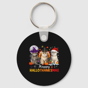 Chaveiro Feliz Hallothanksmas Gatos Halloween Dia de Ação d