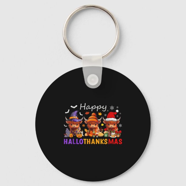 Chaveiro Feliz Hallothanksmas Highland Cow Feliz Halloween (Frente)