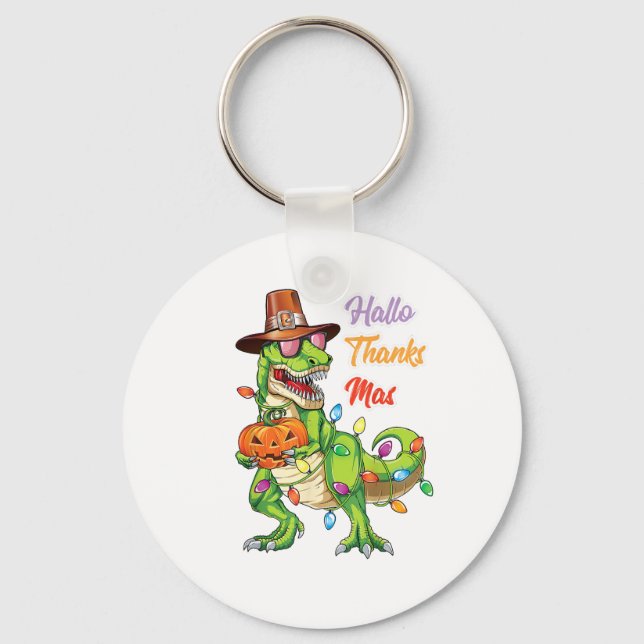 Chaveiro Feliz Hallothanksmas T Rex Halloween Ação de Graça (Frente)