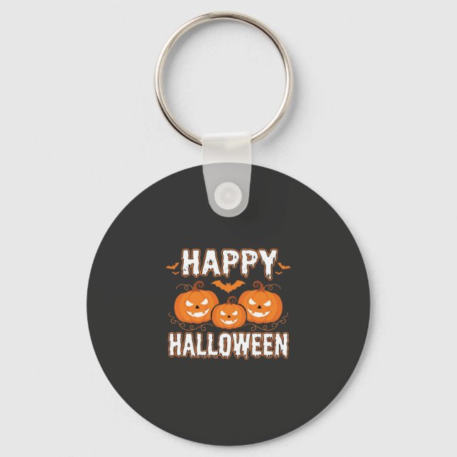 Chaveiro Feliz Halloween Abóbora Morcego Vetor (Frente)