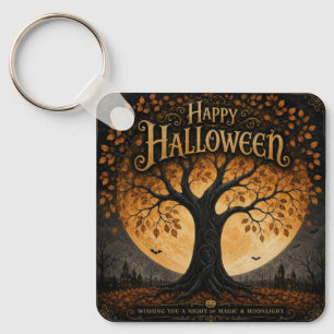 Chaveiro Feliz Halloween Árvore Assustadora Lua Cheia Gótic