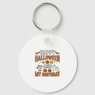 Chaveiro Feliz Halloween E Meu Aniversário Design Vintage_1