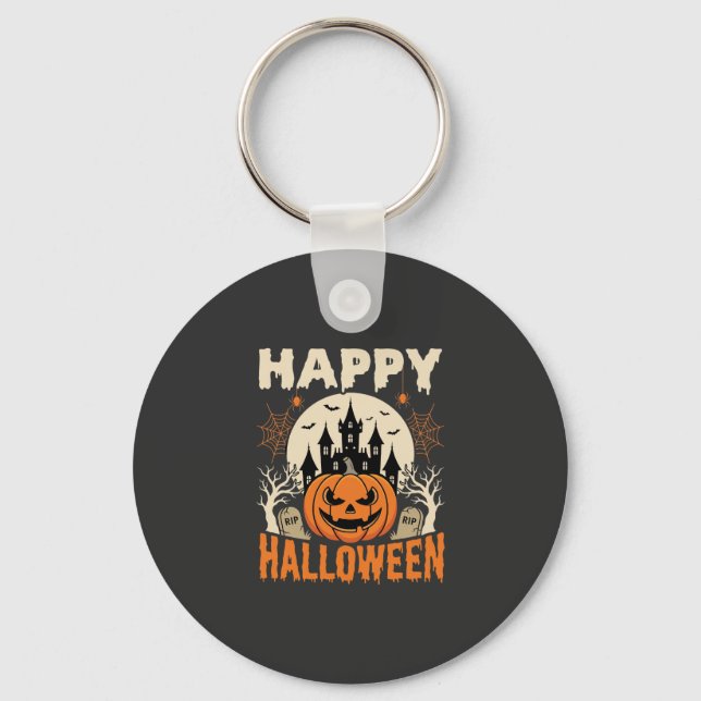 Chaveiro Feliz Halloween Jack O Lantern Castelo Assombrado (Frente)