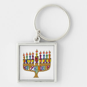Chaveiro Feliz Hanukkah Dreidels Menorá
