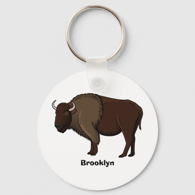 Chaveiro Feliz ilustração de búfalo bisonte americano (Frente)