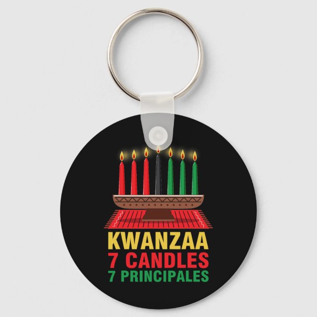 Chaveiro Feliz Kwanzaa Kinara Sete Princípios Velas Pan (Frente)