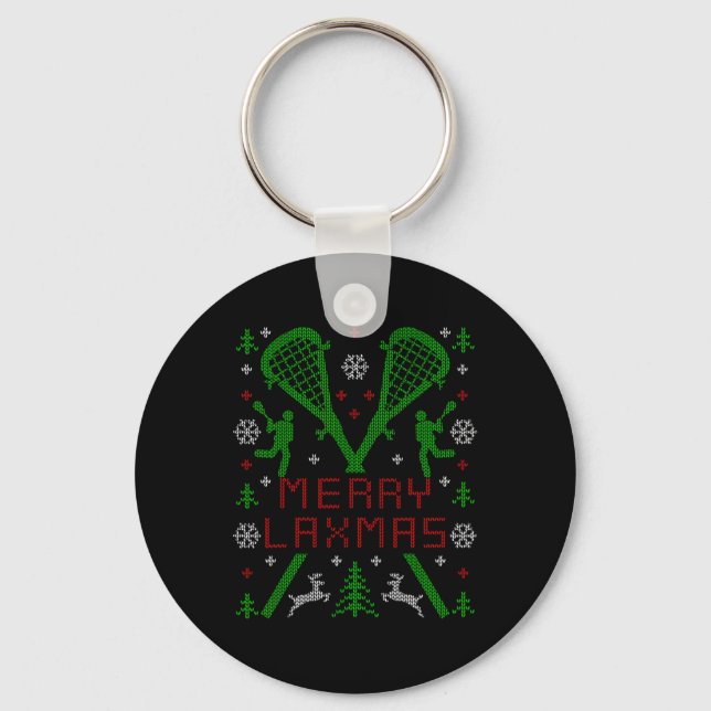 Chaveiro Feliz Laxmas Engraçado Lacrosse Suéter de Natal Fe (Frente)