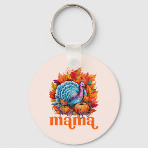 Chaveiro Feliz Mama Turquia e Autumn Leaves Foliage