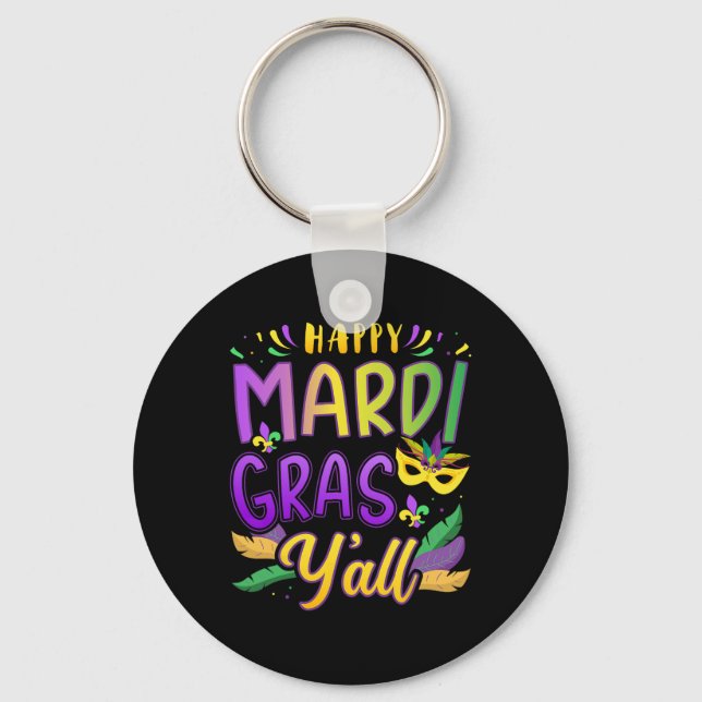Chaveiro Feliz Mardi Gras Y'all Com Máscara Para Nova Orlea (Frente)