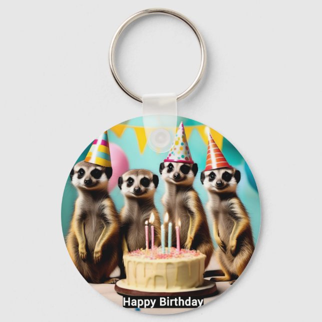 Chaveiro Feliz Meerkat Birthday, (Frente)