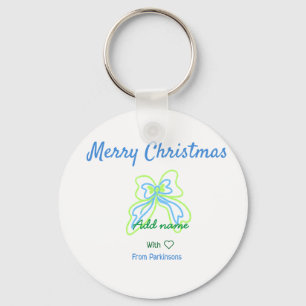 Chaveiro Feliz Natal arco verde azul adicione nome de famíl