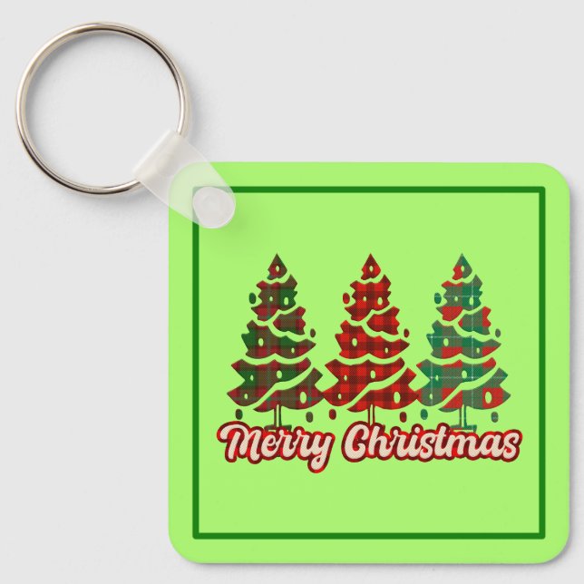 Chaveiro Feliz Natal Árvores de Xadrez Búfalo Design-42019 (Frente)
