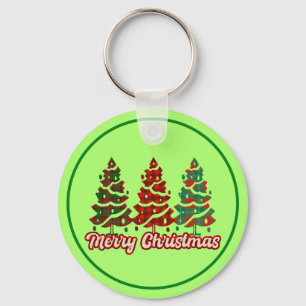 Chaveiro Feliz Natal Árvores Xadrez Búfalo Design-42019