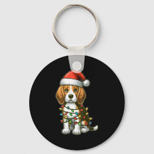 Chaveiro Feliz Natal Beagle Papai Noel Luzes de Natal Cacho