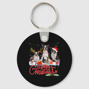 Chaveiro Feliz Natal Boston Terrier Papais noeis Reindeer L