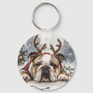 Chaveiro Feliz Natal - Bulldog Reindeer