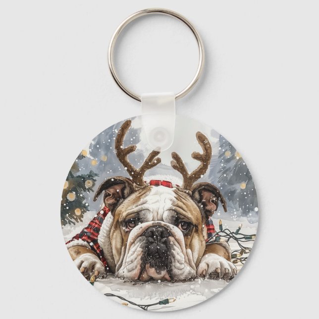 Chaveiro Feliz Natal - Bulldog Reindeer (Frente)