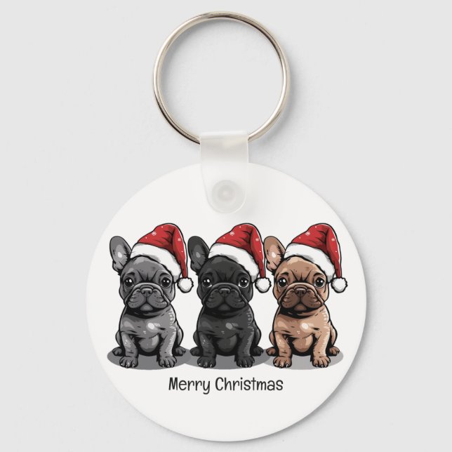 Chaveiro Feliz Natal - Cachorro de Papais noeis de Buldogue (Frente)