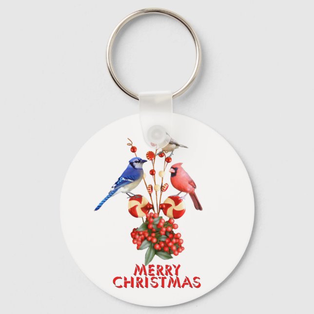 Chaveiro Feliz Natal - Cardeal Azul-Jay Chickadee (Frente)