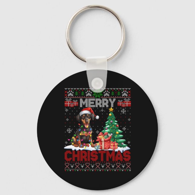 Chaveiro Feliz Natal Doberman Pinscher Lover Ugly Xmas (Frente)