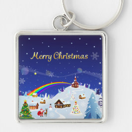 Chaveiro Feliz Natal e Papais noeis Arco-Íris