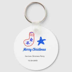 Chaveiro Feliz Natal estrela azul meias vermelhas nome data
