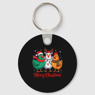 Chaveiro Feliz Natal Fazendeiro de Frango Animal Papai Noel