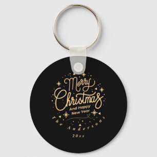 Chaveiro Feliz Natal Feliz Ano Novo Moderno Verde Dourado T