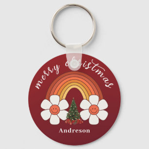 Chaveiro Feliz Natal Festivo Arco-Íris Personalizado